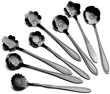 8Pcs Thee Koffie Suiker Lepels Nordic Retro Kit Rvs Bloemvorm Keuken Tool Ijs Dessert Koffie lepel 07