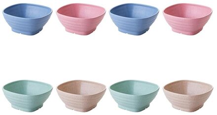 8Pcs Vierkante Tarwe Stro Bowls Hittebestendige Kommen Voor Home Kitchen Gebruik