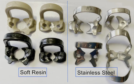 8Pis/lot Rubber Dam Clamps Clip Dental Barrier Clips Soft Resin 8Sizes Stainless Steel 8A 60# 2# 6#