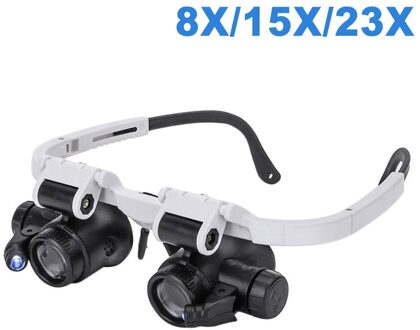 8X/15X/23X Led Vergrootglas Bril Twee Led Verlichting Verstelbare Led Lamp Hoofd Vergrootglazen Huishoudelijke Lupa Gereedschap