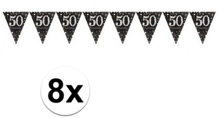 8x 50 jaar vlaggenlijn zwart 4 meter