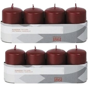 8x Bordeaux cilinderkaarsen/stompkaarsen 5 x 8 cm 18 branduren - Stompkaarsen Rood