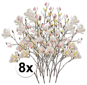 8x Creme kunst Magnolia tak 105 cm - Kunstbloemen