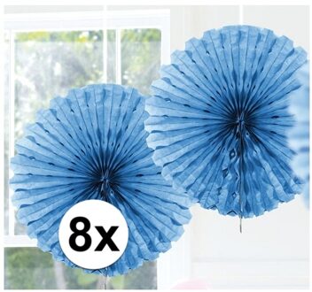 8x Decoratie waaiers van papier blauw 45 cm