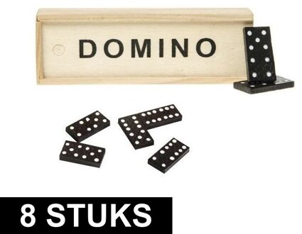 8x Domino spel in houten kistje - Action products