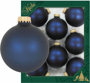 8x Donkerblauwe matte kerstballen van glas 7 cm - Kerstbal