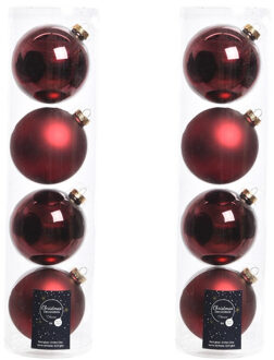 8x Donkerrode glazen kerstballen 10 cm glans en mat - Kerstbal Rood