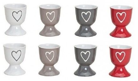 8x Eierdopjes gekleurd met hartje 6 x 5 cm