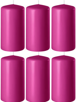 8x Fuchsia roze cilinderkaarsen/stompkaarsen 6 x 8 cm 27 branduren - Geurloze kaarsen fuchsia roze - Woondecoraties
