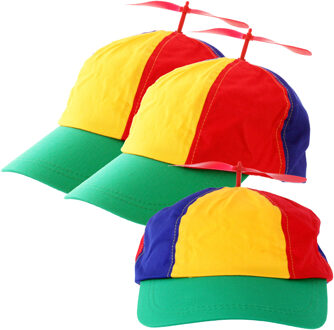 8x Gekleurde petjes met rode propeller - baseballpetjes propellerpetjes - verkleed accessoire