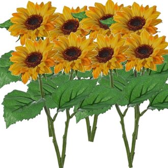 8x Gele zonnebloemen kunstbloem 35 cm - Helianthus - Kunstbloemen boeketten