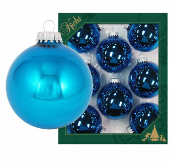 8x Glanzende blauwe kerstboomversiering kerstballen van glas 7 cm - Kerstbal