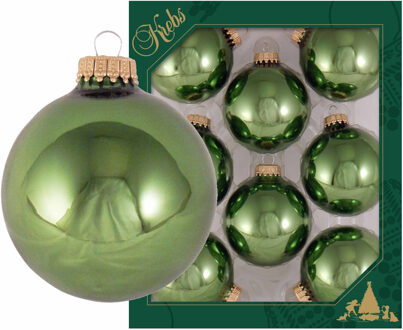 8x Glanzende groene kerstboomversiering kerstballen van glas 7 cm - Kerstbal