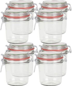 8x Glazen confituren pot/weckpot 400 ml met beugelsluiting en rubberen ring - Weckpotten Transparant