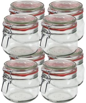 8x Glazen confituren pot/weckpot 500 ml met beugelsluiting en rubberen ring - Weckpotten Transparant