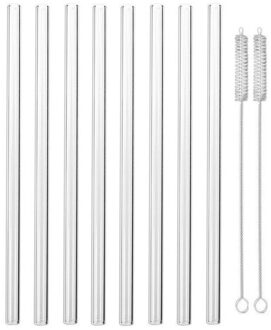 8x Glazen rietjes met ragers 20 cm - Drinkrietjes Transparant