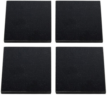 8x Granieten onderzetters 10 x 10 cm vierkant met houder - Glazenonderzetters Zwart