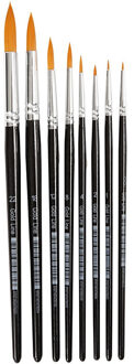 8x Hobby schilder penselen rond synthetisch - Gold Line penselen/kwasten voor dikke en dunne verf