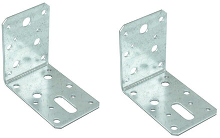 8x Hoekankers / stoelhoeken staal verzinkt - 9 x 9 cm - slobgat 30 x 11 mm - hoekijzers voor balkverbinding / houtverbinding - hoekverbinders / versterkingshoeken