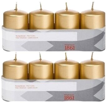 8x Kaarsen goud 5 x 8 cm 18 branduren sfeerkaarsen - Stompkaarsen Goudkleurig