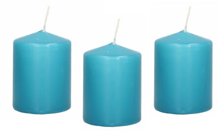 8x Kaarsen turquoise blauw 6 x 8 cm 29 branduren sfeerkaarsen - Stompkaarsen