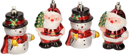 8x Kersthangers figuurtjes sneeuwpop en kerstman kunststof 7,5 cm