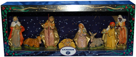 8x Kerststal beeldjes - Jezus/Maria/Jozef - kunststof - van 8 tot 11 cm - Kerststallen Multikleur