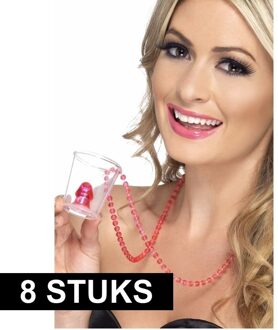 8x Ketting shotglaasjes transparant piemel
