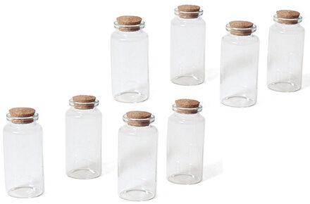 8x Kleine decoratieve glazen flesjes met kurken dop 12 ml - Decoratieve flessen Transparant