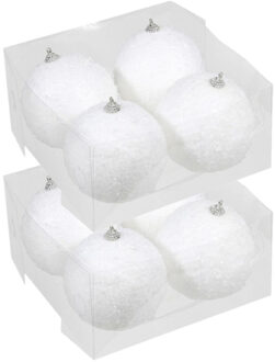 8x Kunststof kerstballen met sneeuw effect wit 10 cm - Kerstbal