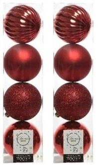 8x Kunststof kerstballen mix kerstrood 10 cm kerstboom versiering/decoratie - Kerstbal