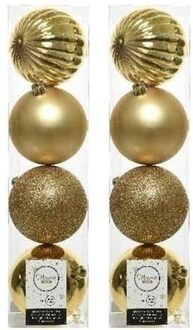 8x Kunststof kerstballen mix licht goud 10 cm kerstboom versiering/decoratie - Kerstbal Goudkleurig