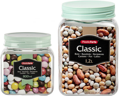 8x kunststof keuken voorraadpotten - weckpotten - 0.8 en 1.2 liter - mintgroen