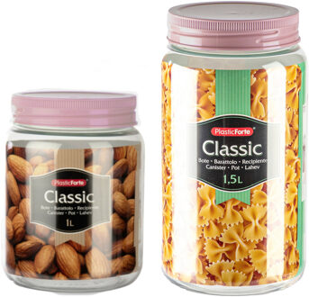 8x kunststof keuken voorraadpotten - weckpotten - 1.0 en 1.5 liter - oud roze