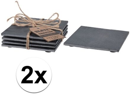 8x Leisteen glas onderzetters vierkant 10 cm - Action products