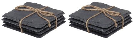 8x Leisteen glas onderzetters vierkant 10 cm