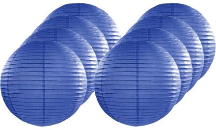 8x Luxe bol lampionnen donker blauw 25 cm
