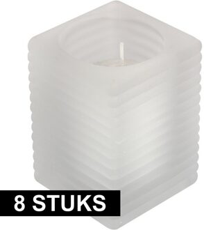 8x Matte glazen kaarsenhouders met kaars 7 x 10 cm 24 branduren - Geurloze kaarsen - Woondecoraties