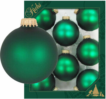 8x Matte velvet groene kerstballen van glas 7 cm - Kerstbal