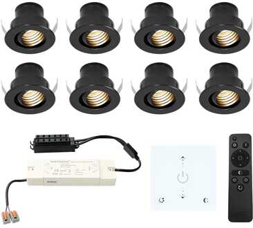 8x Medina - Mini LED spotjes 12V IP44 Dimbaar via Zwart