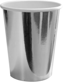 8x Metallic zilveren feest bekertjes van karton 350 ml