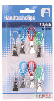 8x Ophanghaakjes/lusjes gekleurd voor handdoeken/theedoeken - Keukenbenodigdheden - Action products