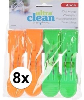 8x Oranje en groene handdoek knijpers 13cm - Action products