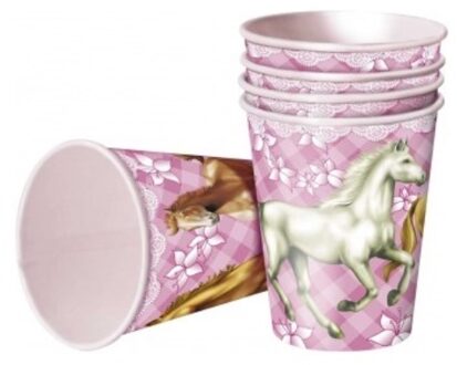 8x Paarden thema kinderfeestje versiering papieren wegwerp bekers 250 ml - Feestbekertjes Multikleur