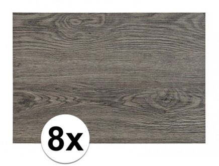 8x Placemats in donkergrijs woodlook print 45 x 30 cm - Action products