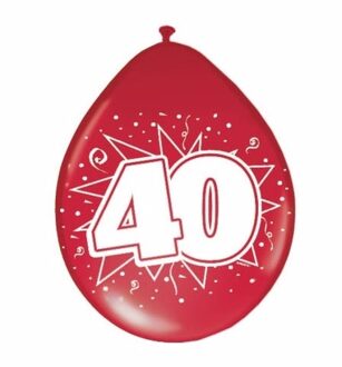 8x Rode ballonnen 40 jaar jubileum thema - Ballonnen Multikleur