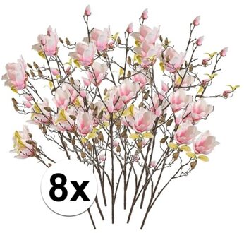 8x Roze kunst Magnolia tak 105 cm - Kunstbloemen