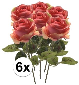 8x Roze Roos steelbloem 45 cm - Kunstbloemen