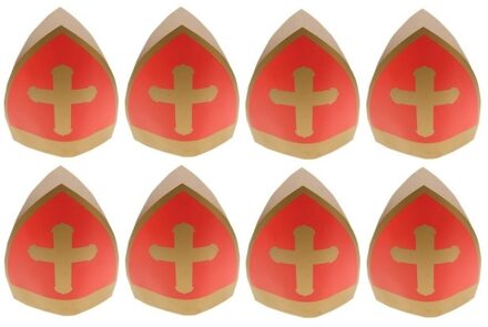 8x Sinterklaas kinder mijter van karton - Sint verkleed mijters voor kinderen 8 stuks