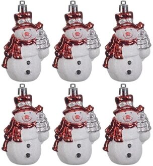 8x Sneeuwpop kerstornamenten kersthangers 8 cm - Kersthangers Rood